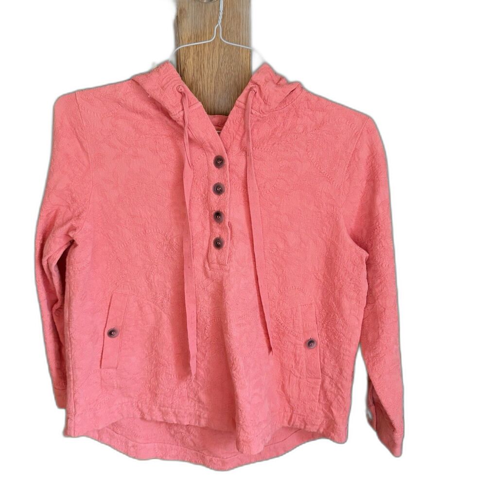 Soft Surroundings Fall Jacket PETITE M Forsythia Hoodie Coral Cotton Paisley PM
